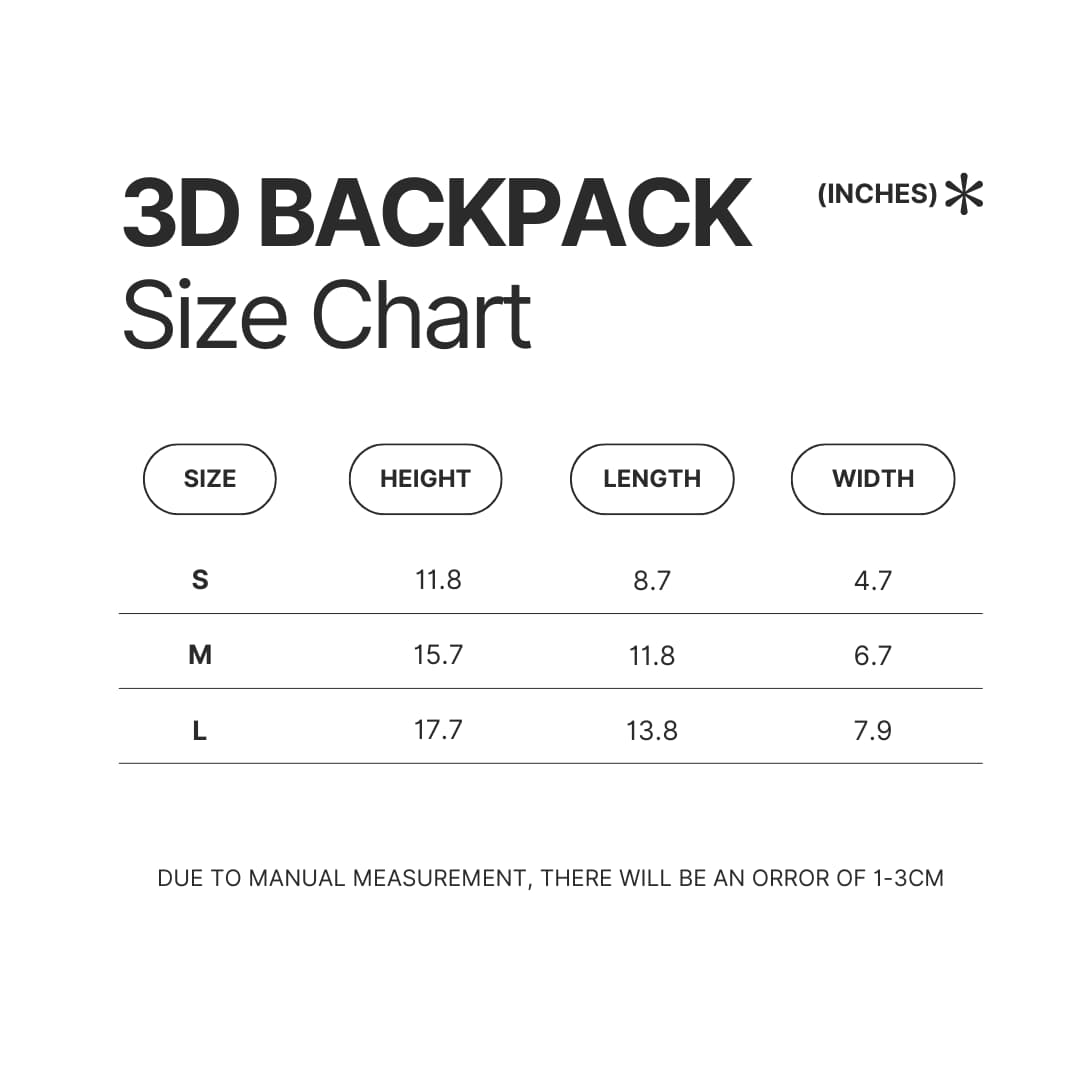 3D Backpack Size Chart - Bon Jovi UK Shop