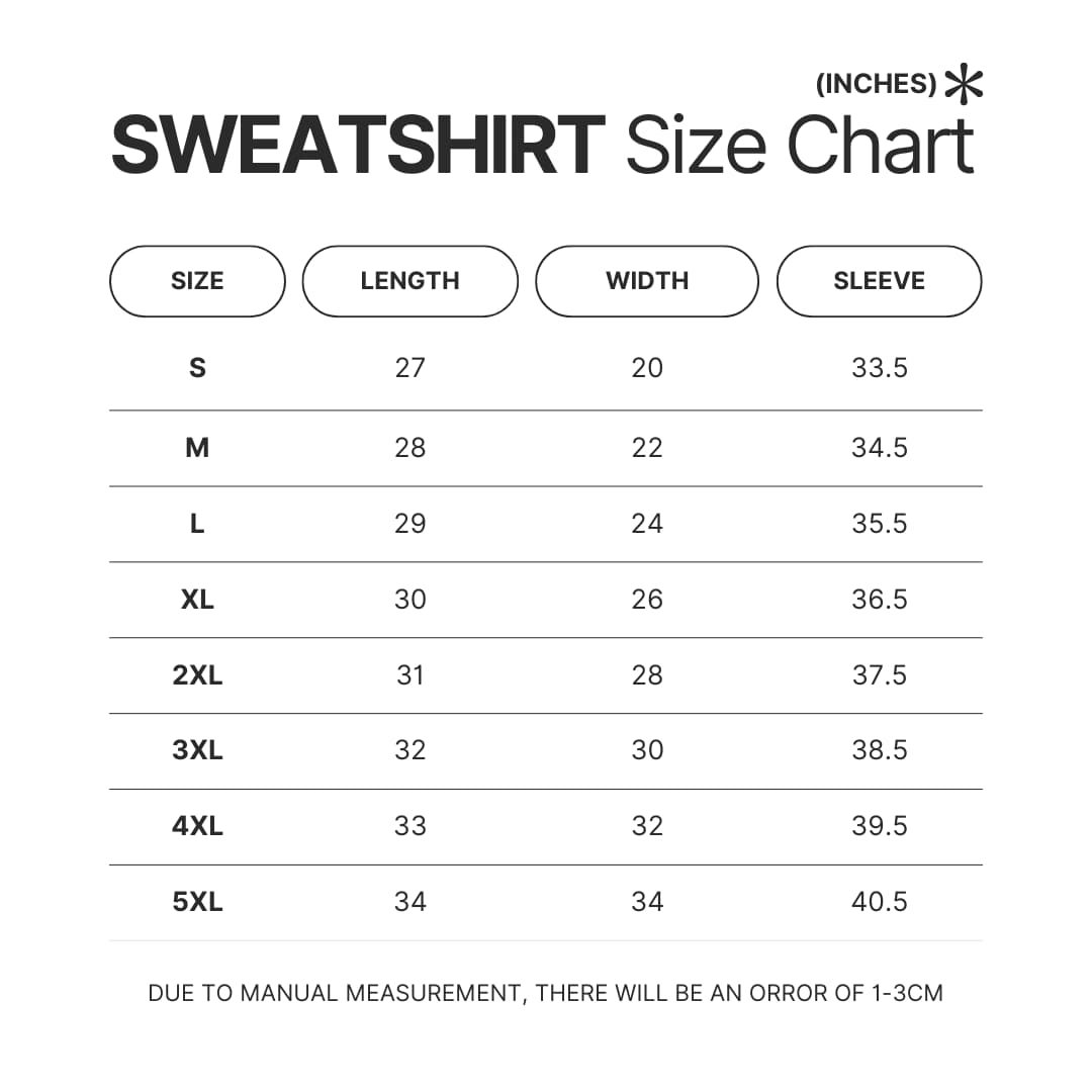 Sweatshirt Size Chart - Bon Jovi UK Shop