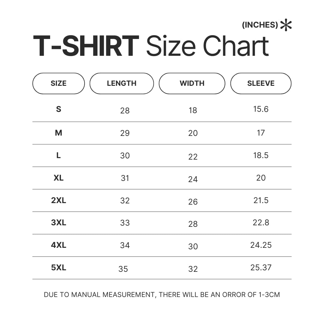 T shirt Size Chart - Bon Jovi UK Shop