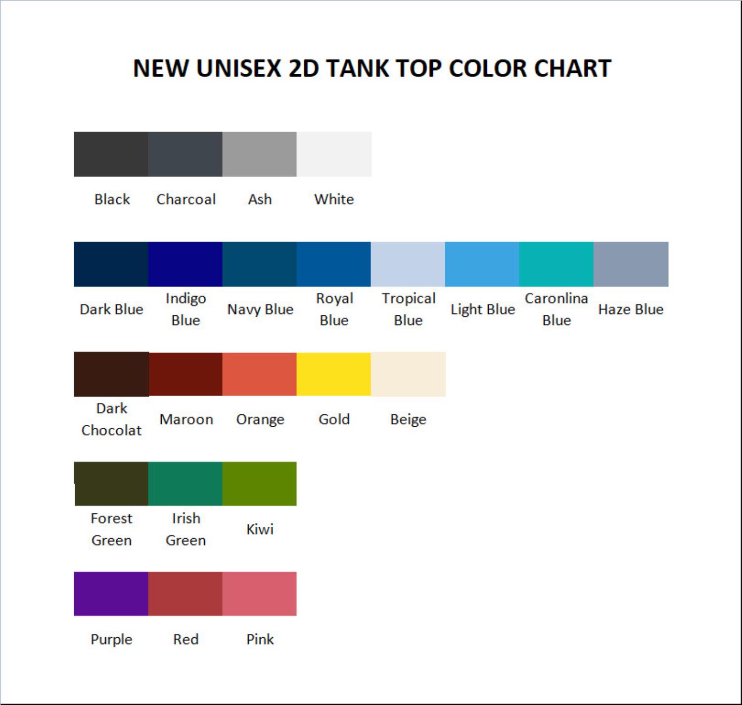 tank top color chart - Bon Jovi UK Shop