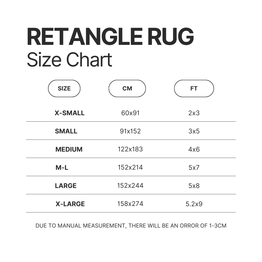 Retangle Rug Size Chart - Bon Jovi UK Shop