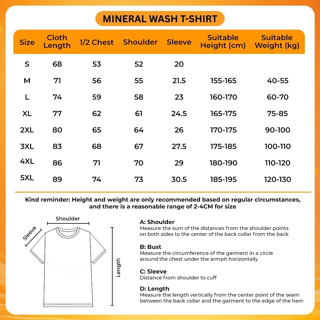 Mineral Wash T Shirt Size Chart - Bon Jovi UK Shop